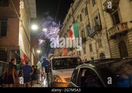 Die Feier des italienischen Unterstützers für den Sieg der Fußball-Europameisterschaft im Jahr 2021. Stockfoto