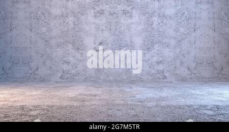 3d-Illustration abstrakten Hintergrund .Wand und geknackt Zement Boden Hintergrund. Spotlight.Hintergrund leere Straße und Betonwand. Stockfoto