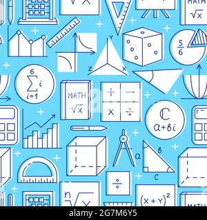 Nahtloses Muster mit Mathematik-Symbolen im Linienstil. Mathematischer Hintergrund. Vektorgrafik. Stock Vektor