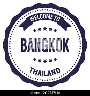 WILLKOMMEN IN BANGKOK - THAILAND, Worte auf blauem runden Badge-Stempel geschrieben Stockfoto