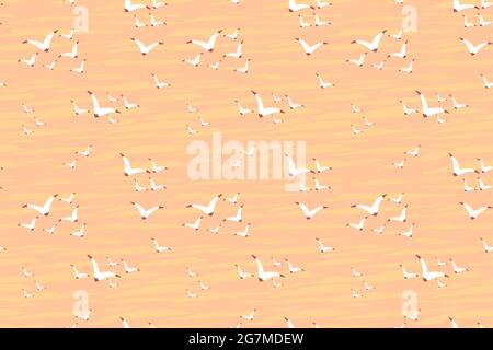 Möwen scharen sich am Himmel bei Sonnenuntergang Stock Vektor