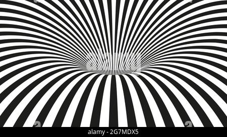 Abstrakter Hypnotischer Wurmlochtunnel. Optische Schwarzweiß-Illusion. Vektorgrafik Stock Vektor