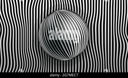 Rotierende Kugel aus schwarzen und weißen Zebrastreifen Muster. Vektorgrafik Stock Vektor