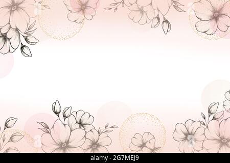 Luxus Blumenkarte Vorlage mit goldenen Kreisen und Tinte Kunst Blumen, Hochzeit Ornament Konzept, Blumenposter, Einladung, dekorative Grußkarte Stockfoto