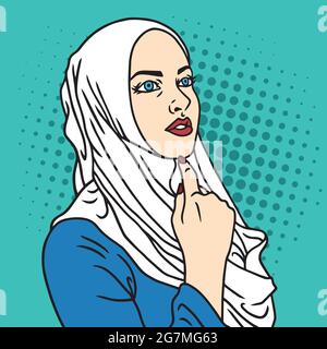 Hijab Muslimische Frau Pop Art Comics Stil Vektor Illustration Stock Vektor