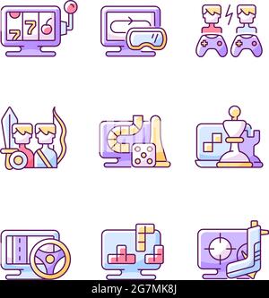 Online Gameplay RGB-Farbsymbole eingestellt Stock Vektor
