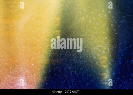 Abstrakt bunte zerkratzte Film Textur Hintergrund mit schweren Korn, Staub und leichte Leck Stockfoto