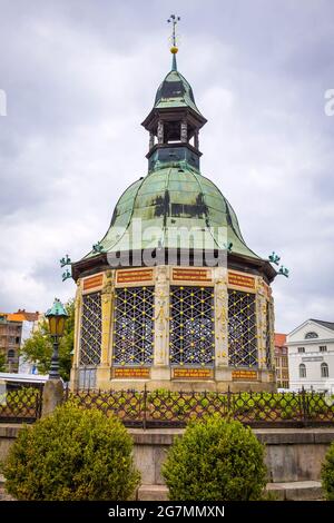 Wasserkunst Wismar, Brunnen und Denkmal auf dem Marktplatz im Zentrum der Stadt Wismar, Deutschland. Erbaut 1595-1602 vom Utrecht-Architekten Philip Stockfoto