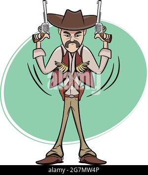 Ein Satz von 3 badass Cowboys halten Waffen. Grafische Elemente im „Wild West Texas Country“-Design. Cowboy-Vektorelemente auf weißem Hintergrund isoliert. Stock Vektor
