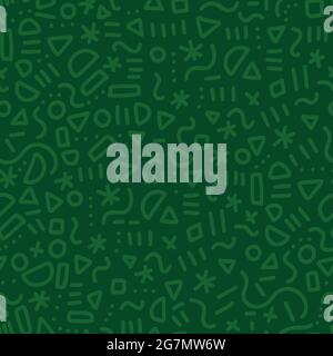 Memphis Doodle Muster grün nahtlose Vektor wiederholen. Niedliche einfache Hintergrund mit handgezeichneten Elementen. Memphis Stil Hipster Linie Kunst Kulisse für Stock Vektor