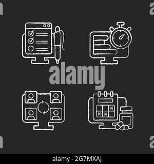 Verfolgung von kreideweißen Symbolen für Remote-Arbeiten auf dunklem Hintergrund Stock Vektor