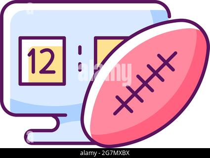 Online-Fußball-Spiele RGB-Farbsymbol. Isolierte Vektordarstellung.. Moderner Sport entspricht Simulatortypen. Wettbewerbsfähige Zeit mit Freunden und Stock Vektor