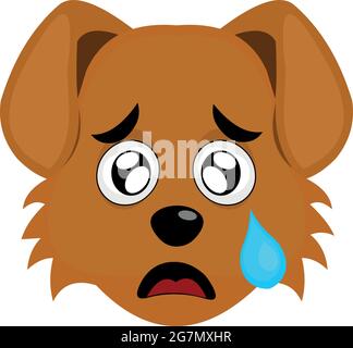 Vector Emoticon Illustration eines Zeichentrickhundes Gesicht mit einem traurigen Ausdruck und einer Träne, die aus seinem Auge fällt Stock Vektor