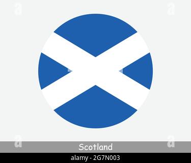 Schottland Runde Kreisflagge. Symbol Für „Schottisches Rundbanner“. St Andrew's Cross, der Saltyre EPS Vector Stock Vektor