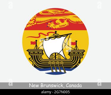 New Brunswick Canada Round Circle Flagge. NB – Symbol für kreisförmige Schaltfläche in der kanadischen Provinz. EPS-Vektor Stock Vektor