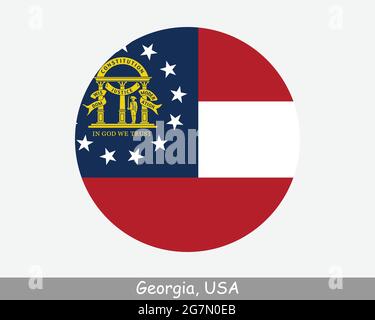 Georgia Round Circle Flagge. GA USA State Circular Button Banner-Symbol. Georgia Vereinigte Staaten von Amerika Staatsflagge. Peach State EPS-Vektor Stock Vektor