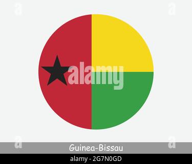 Flagge Des Runden Kreises Guinea-Bissau. Bannersymbol Für Die Kreisförmige Schaltfläche Von Bissau-Guinean. EPS-Vektor Stock Vektor