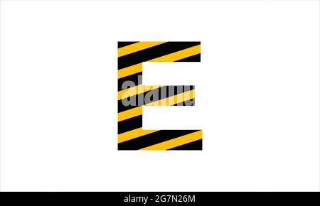 Initial Letter E schwarz und gelb Warnband flach minimalistischen Symbol-Logo-Design Stock Vektor