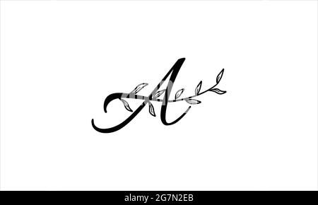 Anfangsbuchstabe EINE florale handgezeichnete botanische Boho Symbol Logo Design Vektor Illustration Stock Vektor
