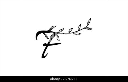 Anfangsbuchstabe F floral Hand gezeichnet botanischen Boho Symbol Logo Design Vektor Illustration Stock Vektor