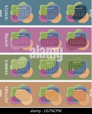 2021 Kalender für Jahreszeiten farbig. Vektorgrafik Stock Vektor