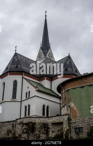 Nahaufnahme der St.-Martin-Kirche, Bleder See, Slowenien Stockfoto