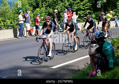 Abbildung Aufnahme während der Etappe 18 der 108. Ausgabe des Radrennens der Tour de France, von Pau bis Luz Ardiden (129,7 km) in Frankreich, Thur Stockfoto