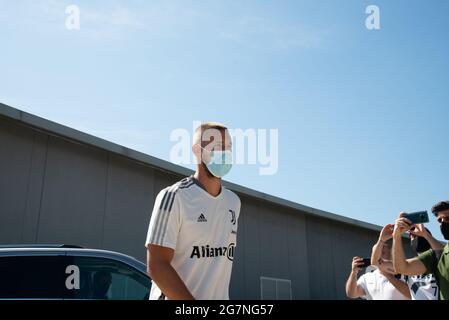 Turin, Italien. Juli 2021. Marko Pjaca vom FC Juventus kommt vor der Saison 2021-202 zu medizinischen Besuchen bei J-Medical in Turin (Foto: Alberto Gandolfo/Pacific Press/Sipa USA) Quelle: SIPA USA/Alamy Live News Stockfoto