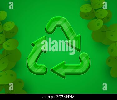 Recycling-Zeichen, dreieckige Looped Pfeile, grün Symbol weißen Hintergrund. Vektorgrafik Stock Vektor