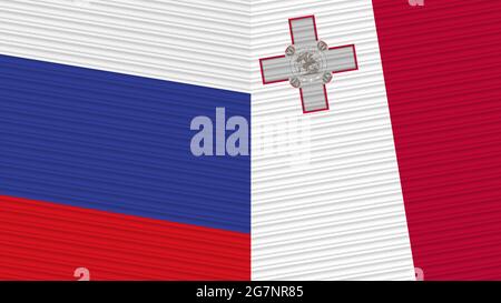 Malta und Russland zwei Half Flags zusammen Stofftextur Illustration Stockfoto