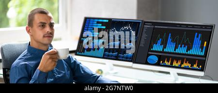 Analyst Man Verwendet Business Data Analytics Dashboard Stockfoto