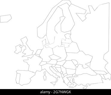 Vektorkarte von Europa, farblos mit Umriss, schwarz und weiß zu studieren Stock Vektor