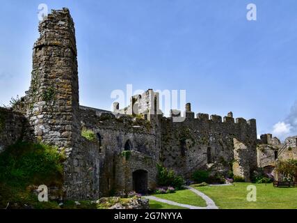 Das Innere von Manorbier Castle. Stockfoto