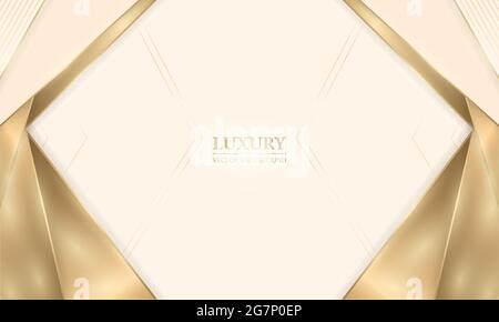 Luxus-Creme Schatten Elegantes Design realistischer Hintergrund mit goldenen Formen Linien und Schatten. Goldene Pfeile, Winkel, Linien und beigefarbenes Papier. 3d Stock Vektor