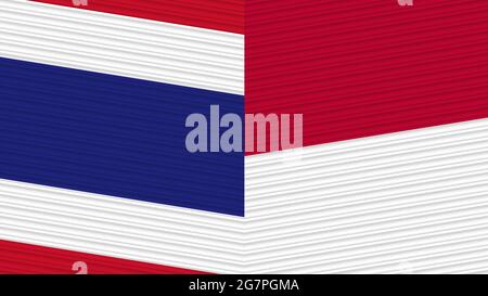 Indonesien und Thailand zwei Half Flags zusammen Stofftextur Illustration Stockfoto