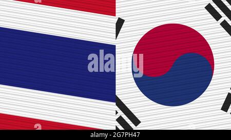 Südkorea und Thailand zwei Half Flags zusammen Stofftextur Illustration Stockfoto