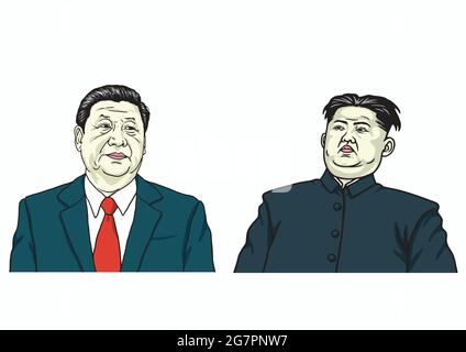 Kim Jong-un mit Xi Jinping. Vektorgrafik Stock Vektor