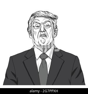 Donald Trump Porträt. Schwarz-Weiß Karikatur Illustration Vektor Stock Vektor