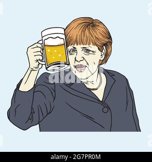 Angela Merkel Oktoberfest. Vektor Cartoon Illustration Zeichnung Stock Vektor