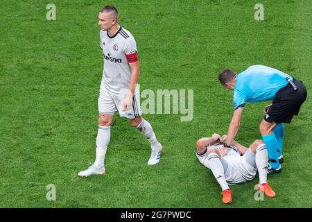 Warschau, Polen. Juli 2021. Artur Jedrzejczyk (L) aus Legia, gesehen während des Spiels der UEFA Champions League First Qualifying Round zwischen Legia Warszawa und Bodo/Glimt im Marschall Jozef Pilsudski Legia Warsaw Municipal Stadium. (Endnote; Legia Warszawa 2:0 Bodo/Glimt) (Foto: Mikolaj Barbanell/SOPA Images/Sipa USA) Quelle: SIPA USA/Alamy Live News Stockfoto