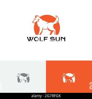 Wolf Sun Natural Predator Wildlife Negatives Logo Stock Vektor