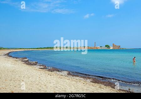 Der Strand von Vendicari Naturschutzgebiet. Riserva naturale orientata Oasi Faunistica di Vendicari. Noto, Siracusa, Sizilien, Italien Stockfoto