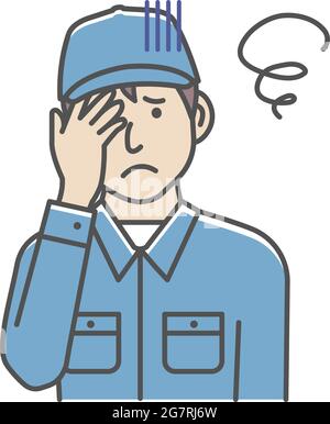 Männlicher blauer Kragen Arbeiter Geste Illustration | Ärger, Depression Stock Vektor