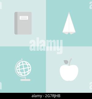 Zurück zur Schule minimalistisches Icon Set. Vektorgrafik, flaches Design Stock Vektor