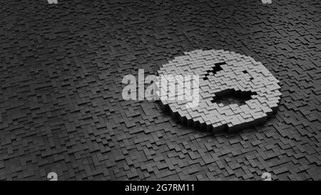 3d Rendering Metallwürfel in Form von Symbol des Globus Europa Kontinent hell silber auf dunklen Würfel mit Zufälligkeit gefärbt Stockfoto
