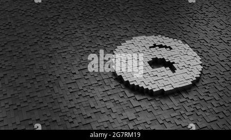 3d-Rendering Metallwürfel in Form von Symbol des Globus mit Afrika Kontinent hellsilber auf dunklen Würfel mit Zufälligkeit gefärbt Stockfoto
