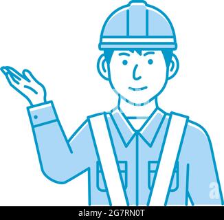 Männlicher blauer Kragen Arbeiter Geste Abbildung | navigieren, empfehlen Stock Vektor