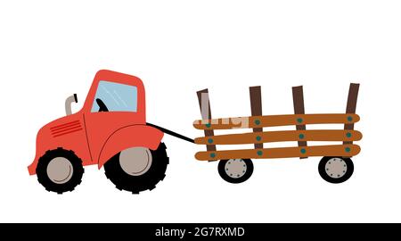 Roter Ernteschlepper mit Auflieger-Symbol flach Stock Vektor