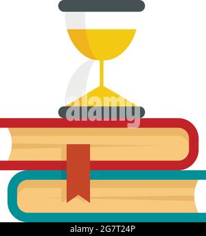 Hourglass auf Bücher Ikone. Flache Darstellung der Sanduhr auf Büchern Vektorsymbol isoliert auf weißem Hintergrund Stock Vektor