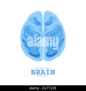 Abschnitt des menschlichen Gehirns im Papercut-Stil. Blaue Kartonschneideschichten Symbol der rechten und linken Hemisphäre. Kreative Vektor Brainstorming Konzept Stock Vektor